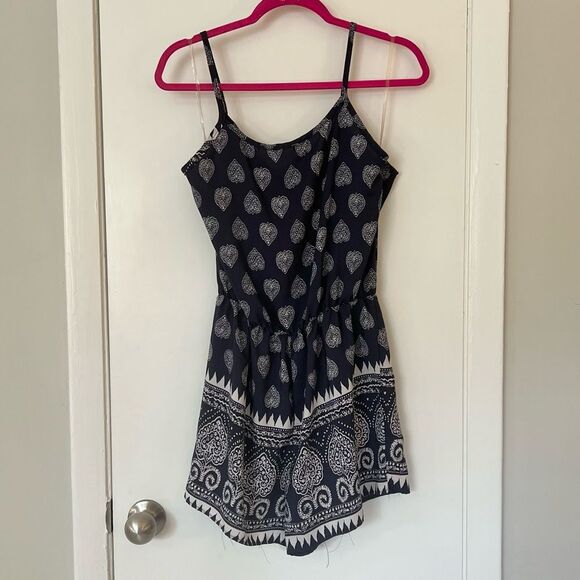 a.gain Romper Spaghetti Strap Navy White Print L - Picture 5 of 7